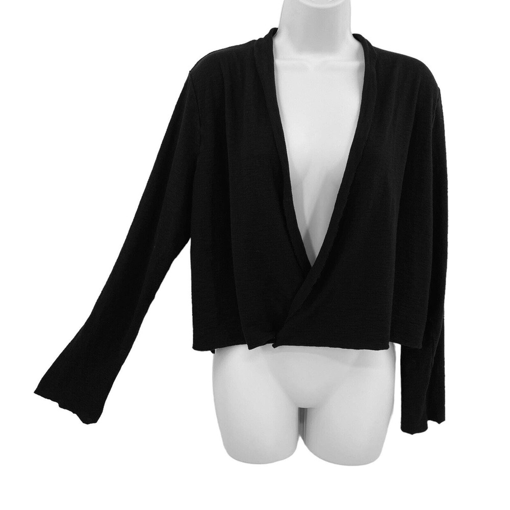 Cut Loose Wrap Cardigan Womens Size Large Black Slub Linen Blend Lagenlook